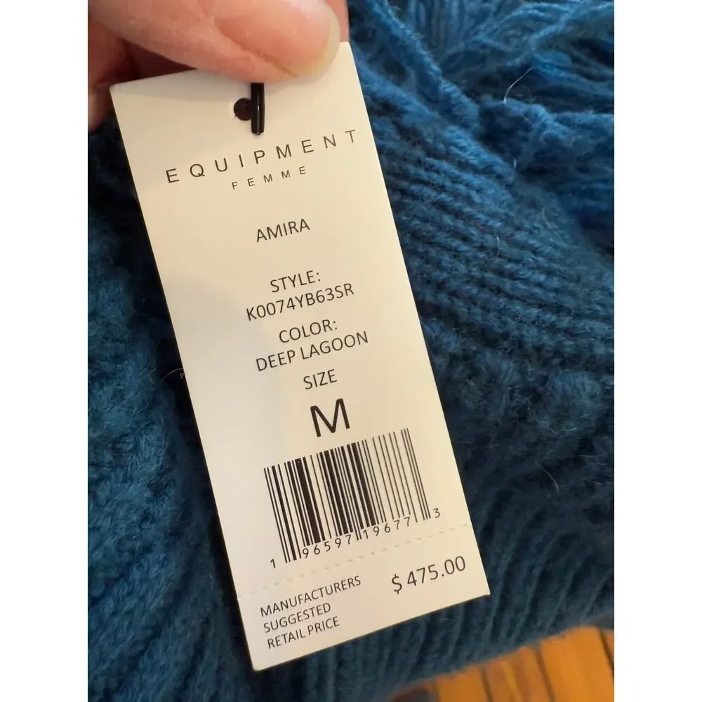 Equipment Femme Amira Wool & Cashmere Chunky Knit Fringe Sweater M